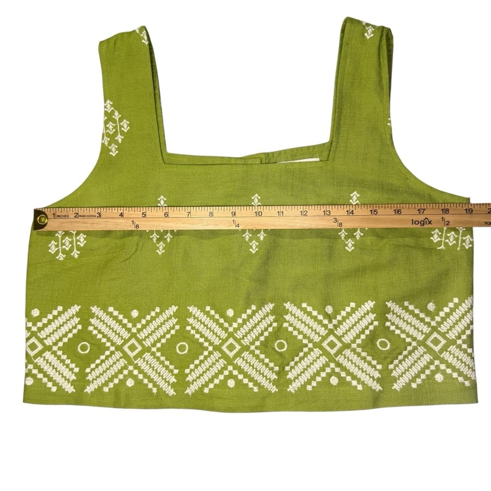 NWT Medium Linen Calypso St. Barth Green Embroidered Crop Tank Resortwear Summer - Picture 8 of 8